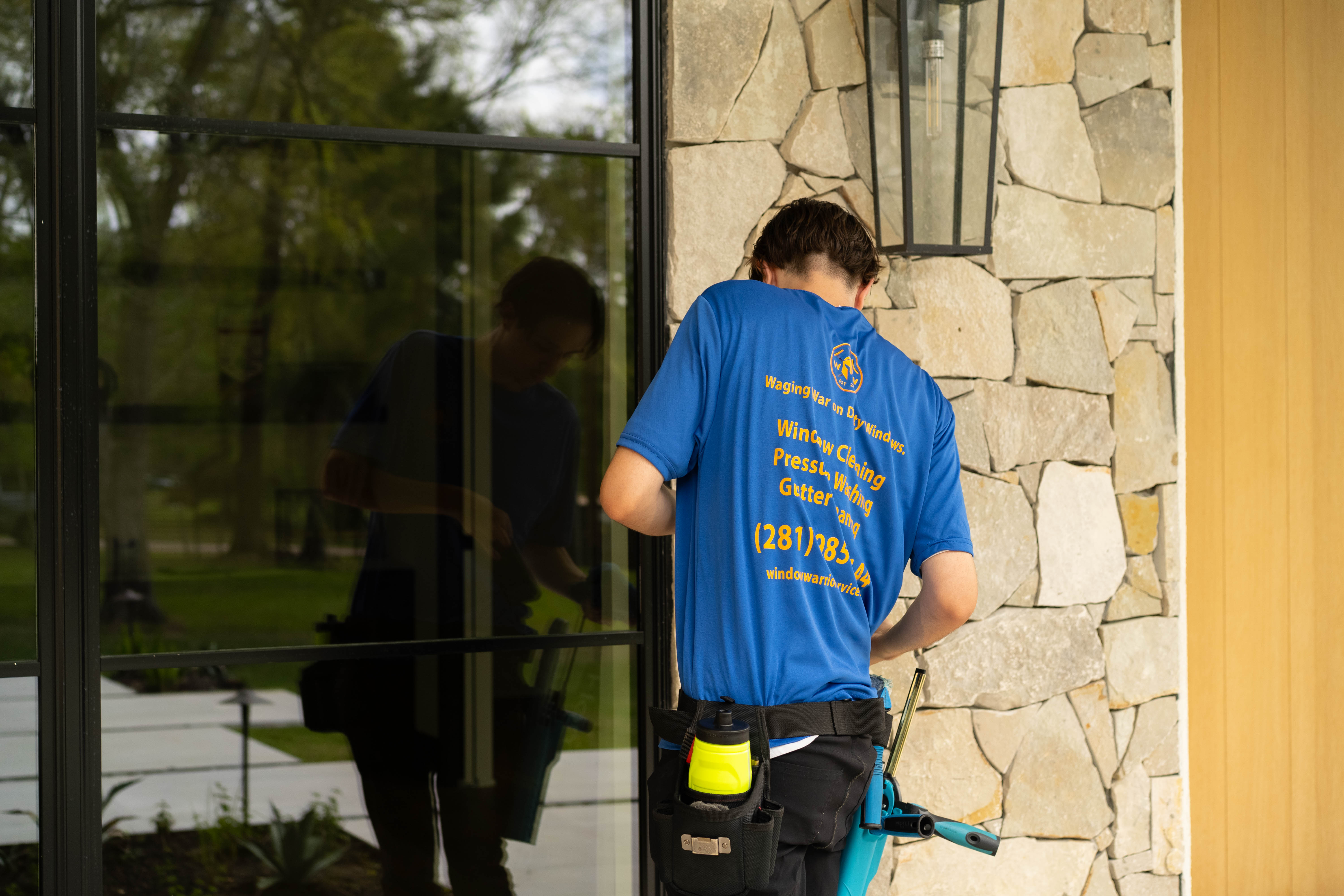 Cleaning a glass patio door
